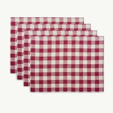 Linen Placemats Set of 4 for Fall and Christmas, 14 x 19 In, Morgan Check