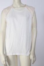 3.1 Phillip Lim White Cotton Silk Trim Sleeveless Scoop Neck T-Shirt Women M