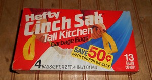 Vintage 1986 Hefty Cinch Sak Tall Kitchen 4 Trash Garbage Bag Box w/2 Bags