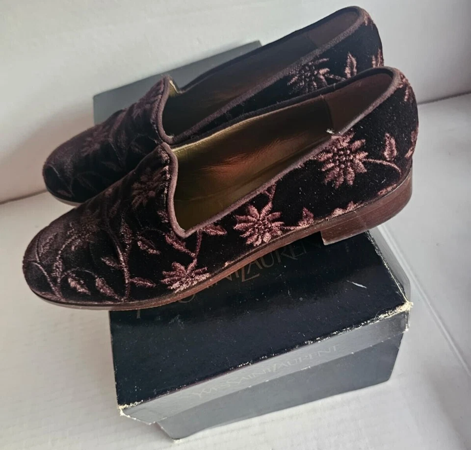 YSL YVES SAINT LAURENT Tango Cafe Leather Floral Shoes Flats Loafers Size 7 - Image 4 of 4