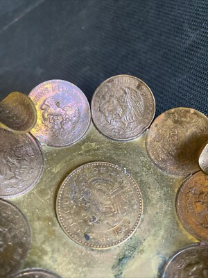 Vintage Mexico Coin Centavos Ashtray 16 Coins Handmade Trench Folk
