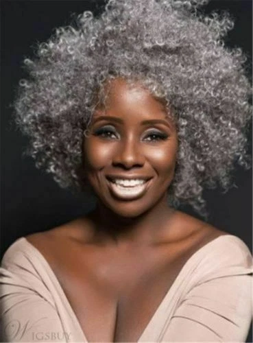 Pelucas sintéticas sin tapa rizadas de sal y pimienta para cabello 12 pulgadas Foto 4 de 4