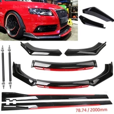 For Audi A4 B8 B9 Front Bumper/ Lip Spoiler Body Kit+Side Skirt Glossy black+red