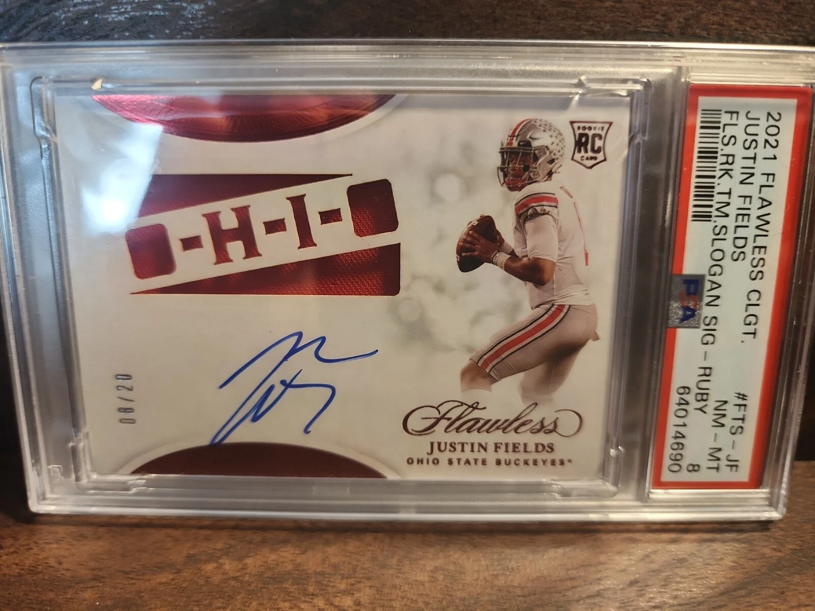 Justin Fields Panini Flawless Collegiate Flawless Rookie Team Slogan Signatures #JF Ruby