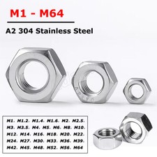 A2 Stainless Steel Hex Full Nut Hexagon Nuts DIN934 M1 M2 M3 M4 M5 M6 M8 M10-M64