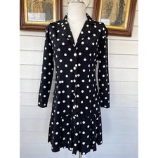 Vintage 1980s Black White Polka Dot Pleated Dress