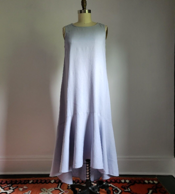 CYNTHIA ROWLEY DUSTY BLUE LINEN BLEND HIGH LOW HEMLINE DRESS