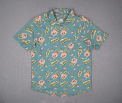 RVCA Shirt Mens Large Blue Luke Pelletier Button Up Hibiscus Hawaiian Tiki