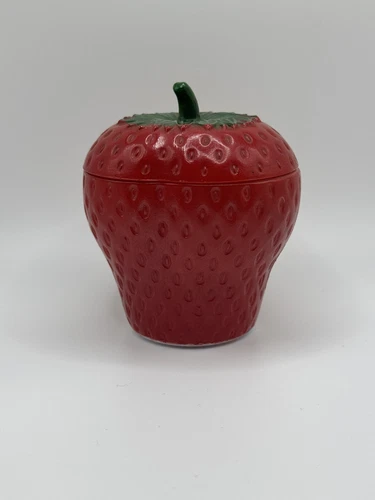 Vintage 1940s Hazel Atlas Painted Milk Glass Strawberry Jam Jelly Container