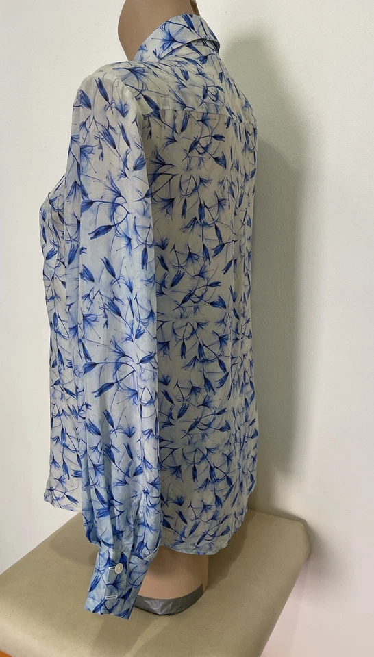 FILOSOFÍA Alberta Ferretti Camisa Top Blusa Azul Blanco Floral Seda IT40-UK8-S🫐 Foto 4 de 4