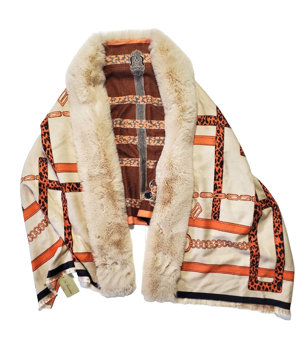 NEW La Fiorentina Faux Fur Camel/Orange Scarf One Size