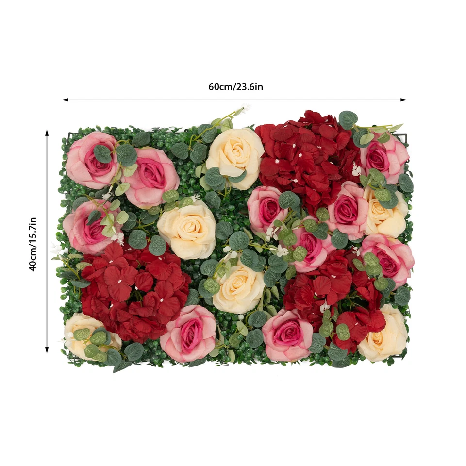 12Pcs Artificial Flower Wall Panel  Backdrop Wedding Rose Hydrangea Flower Decor - Image 2 of 4