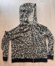 VICTORIA S SECRET PINK FULL ZIP HOODIE, LEOPARD/CAMOUFLAGE, ROSE GOLD HARDWARE L