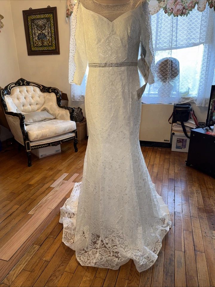 #158 Vestido de novia Mary’s manga 3/4 encaje blanco nuevo con etiquetas talla 12 Foto 2 de 4