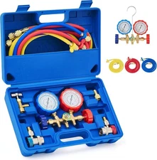 Tech 3 Way AC Diagnostic Manifold Gauge Set for Freon Charging, 5FT