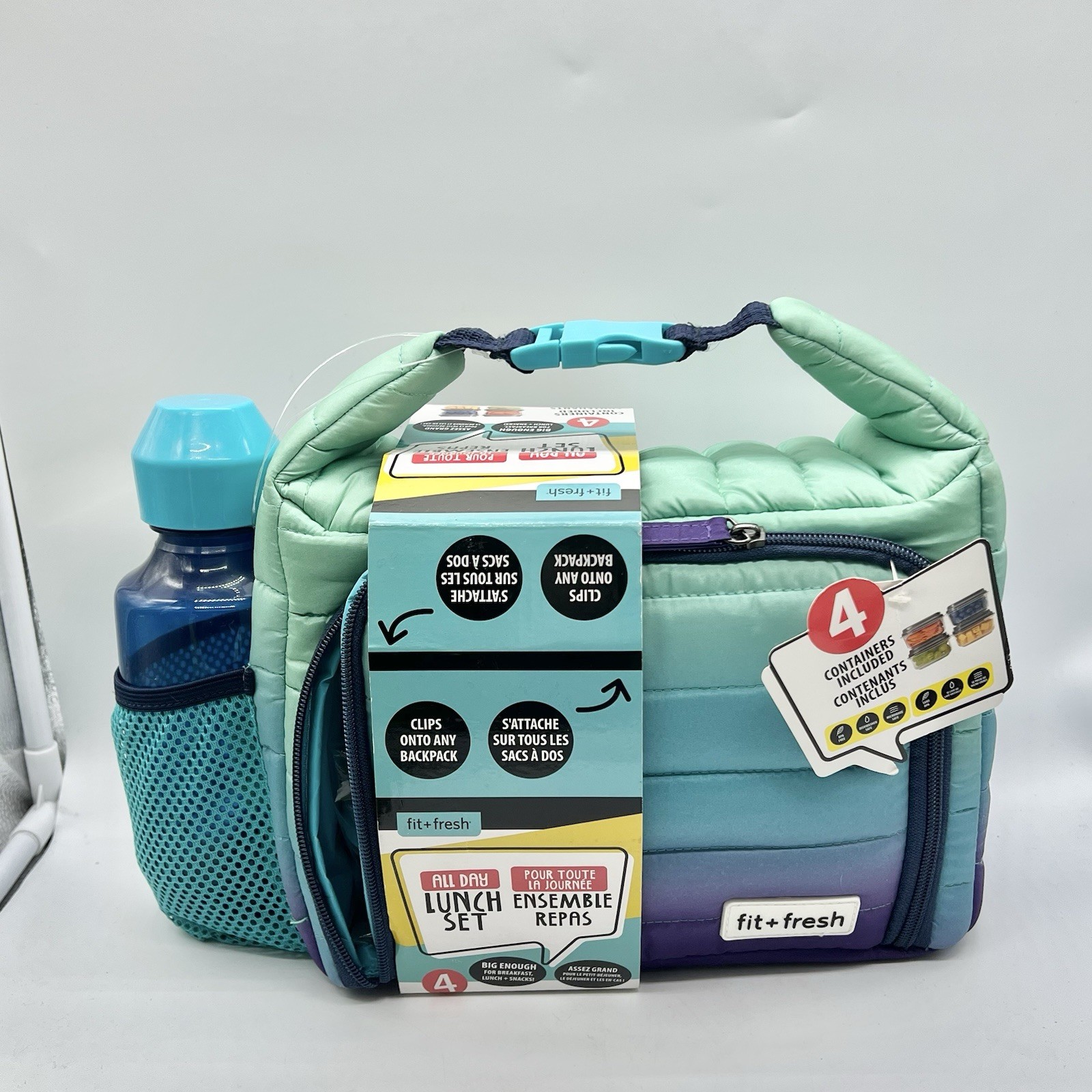 FIT & FRESH Insulated Lunch Tote Bottle And 4 Containers New
