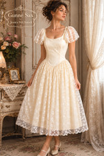 Vintage Gunne Sax Jessica McClintock Ivory Lace Dress Size 7 (XS/S) Made USA NWT