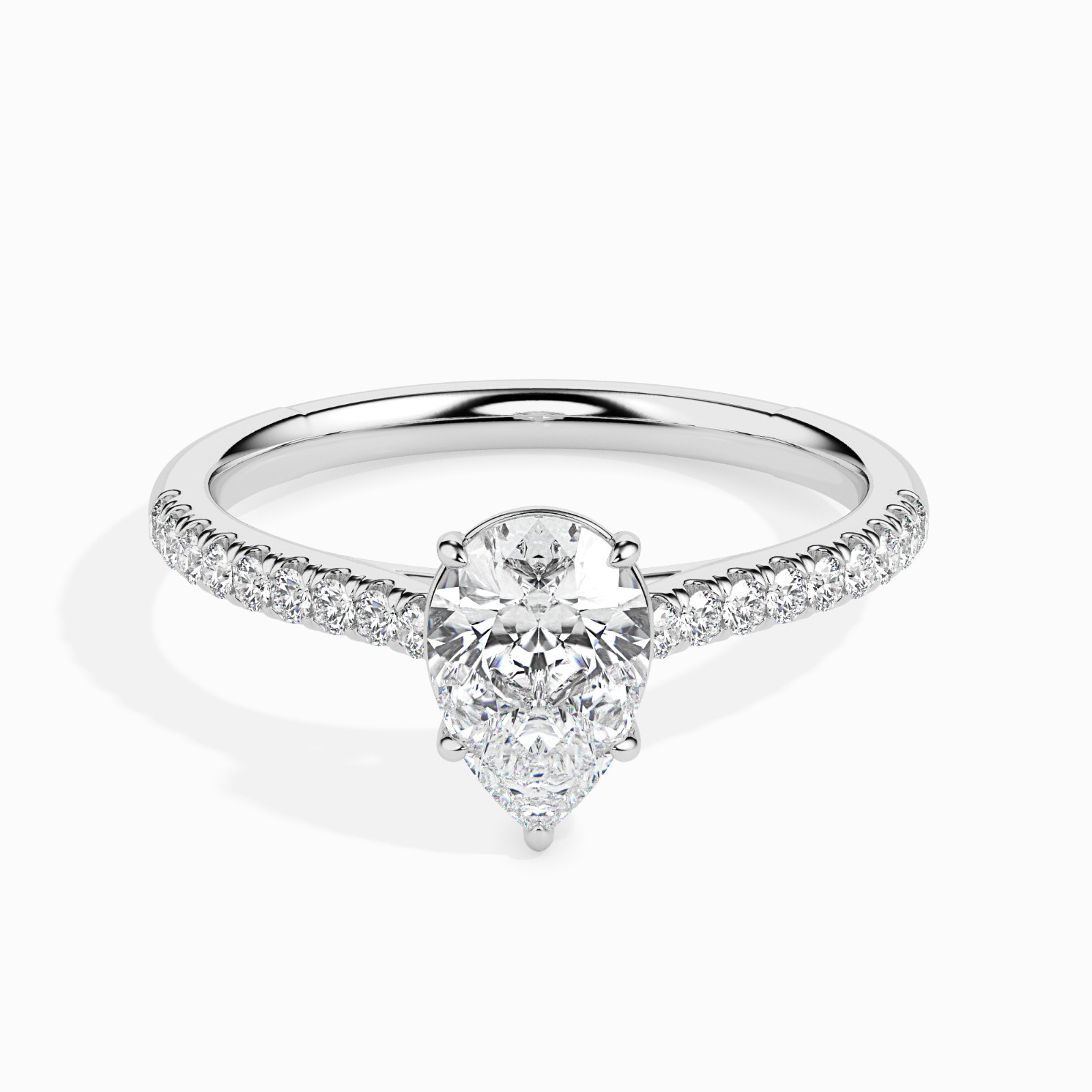 Diamond Engagement Ring 1.18 CTW Lab Grown VS1 EF Pear IGI Cert. 14K White Gold