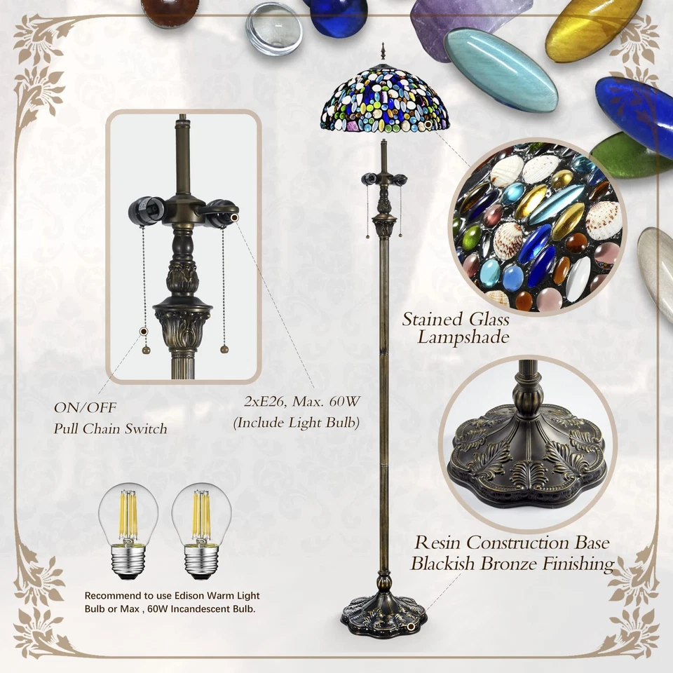 Abajur de assoalho Tiffany - Vitral estilo Tiffany abajures de assoalho com concha natural... - Imagem 4 de 4