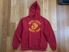 Vintage 80s United States Marine Corps USMC Hoodie Sweatshirt Made in USA Mens L