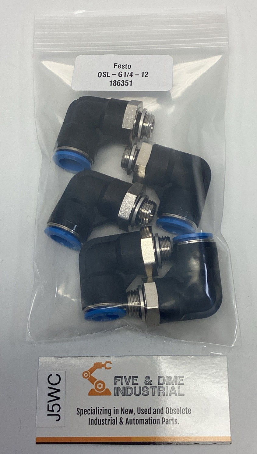 Festo QSL-G1/4-12 / 186351 Push-In "L" Fittings (5-Pack)