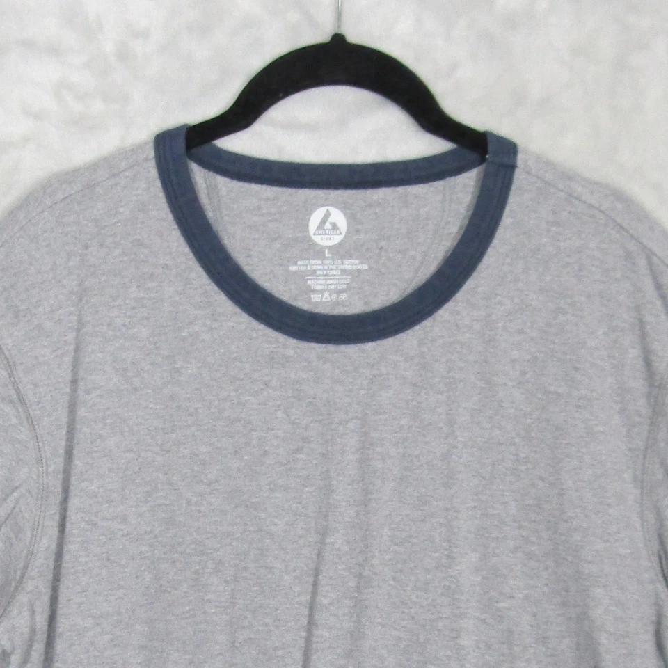 American Giant Mens Large Gray Ringer T Shirt Crew Neck Short Sleeve Cotton - Image 4 of 4