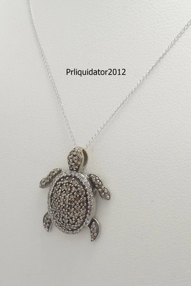 Colar Gargantilha Pingente Tartaruga Diamante Champanhe Natural 1/2 CT Ouro Branco 10K - Imagem 3 de 4