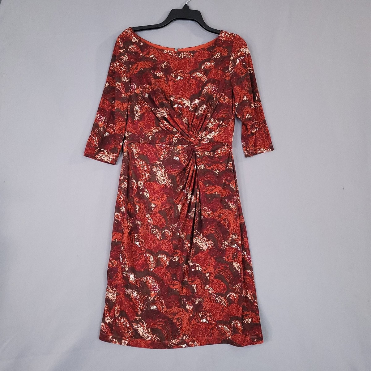 cato ladies dresses CATO Dress Women's Red Orange Brown Size 12 Twist Front 3/4 Sleeve Stretch