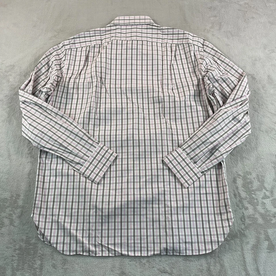 Camisa de Vestir Isaia Napoli Hombre 17.5 | 44 Rosa Multi Cuadros Diseñador Hecha en Italia Foto 4 de 4