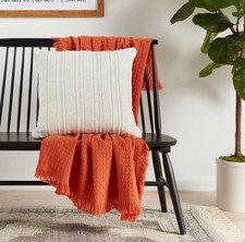 Oversized Textural Woven Square Throw Pillow Cream - Threshold Designed NWT