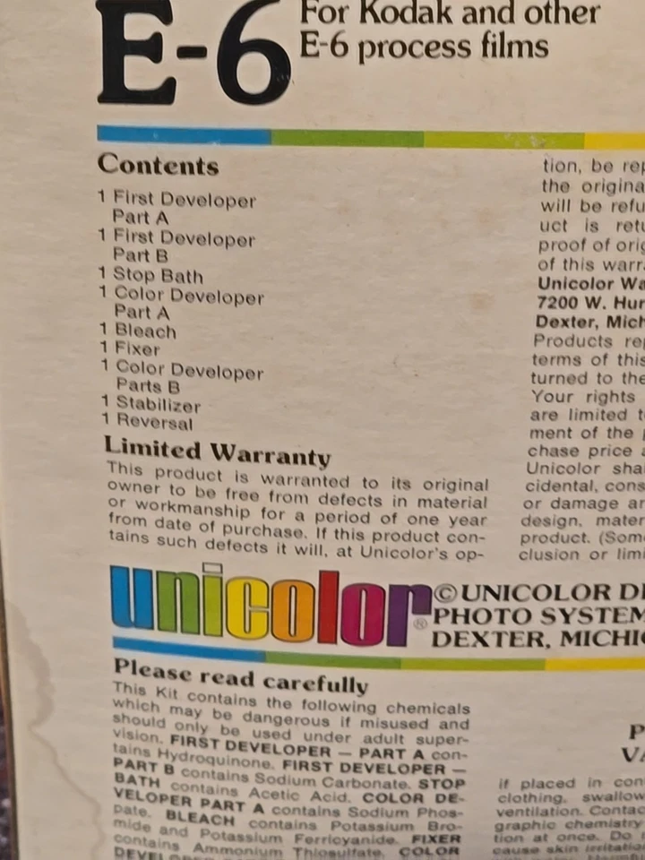 Vintage Unicolor Process E-6 Chemistry Kit Kodak Color Positive/ Slides Films - Image 3 of 4