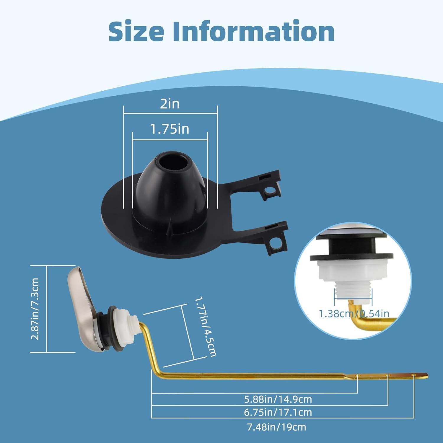 Universal Toilet Handle Replacement Kit Side Mount with 2-Inch Rubber Toilet Fla