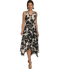 DONNA KARAN NEW YORK Womens Floral Handjerchief A-line Dress