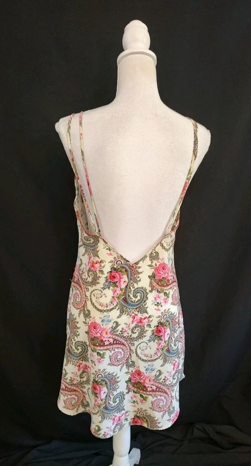 Chemise Slip Victoria’s Secret Vintage Años 80 Etiqueta Dorada Rosa Paisley con Encaje Talla S Foto 3 de 4