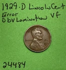 1929-D  Lincoln Wheat Cent / Penny  Vf Very Fine Error Obverse Lamination Flaw