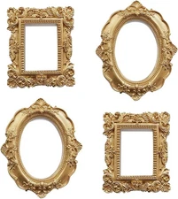 4 Pcs Mini Gold Picture Frames, Tiny Vintage Frames Antique 