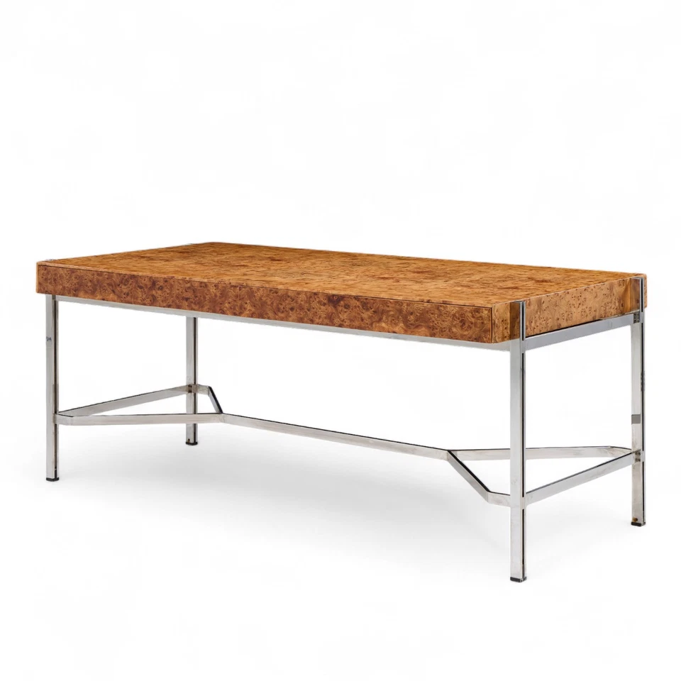Jack Freiden for Pace Mid Century Burlwood and Chrome Desk - Image 3 of 4