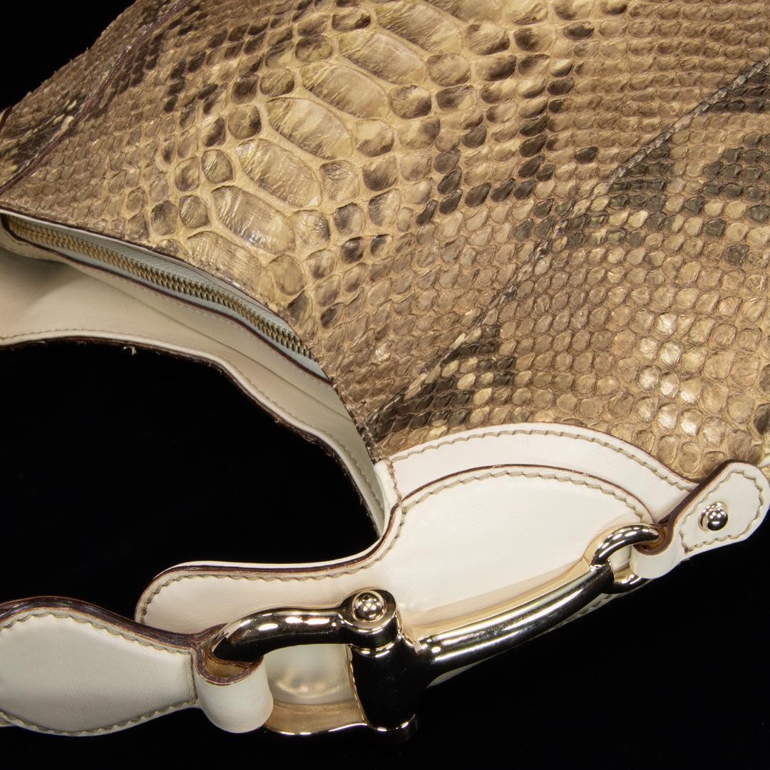 GUCCI Python Leather Horsebit Shoulder Bag Gold A… - image 7