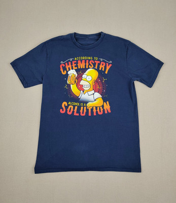 The Simpsons Homer T Shirt Chemistry Alcohol Is A Solution Blue Vintage Size M