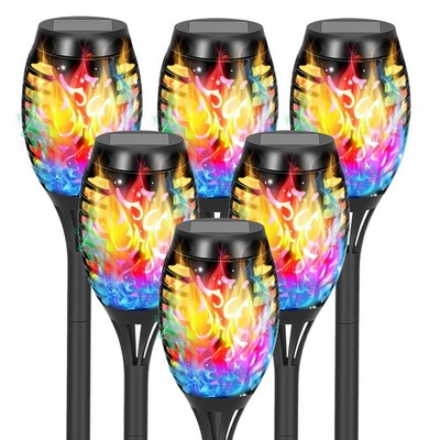 Solar Torch Lights, 4-12 Pack Colorful Flickering Flame Christmas Waterproof