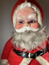 1950s Vtg 36" RUSHTON COMPANY Christmas Santa Claus PLUSH Black Boot Rubber Face