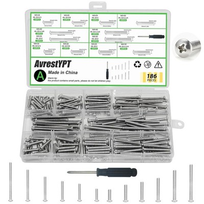 186 Pcs Machine Screw Assortment Kit, Phillips Pan Head Silver Size: 186Pcs 