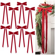 8 Pcs 31.5" x 9.8" Large Red Velvet Christmas Swag Wreath Bows, Rustic Velvet...