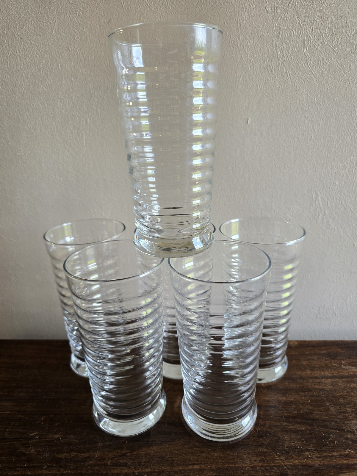 6 Vintage Libbey Clear Sirrus 16oz Ripped Edge Glass Tumblers