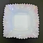 VTG-Indiana Glass Diamond Point-Ruffled Square-Milk Glass-Candy Dish w/Pink Hue