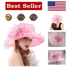 Organza Fascinator Hat - Women  s Wide Brim Church Bridal Tea Party Wedding H...