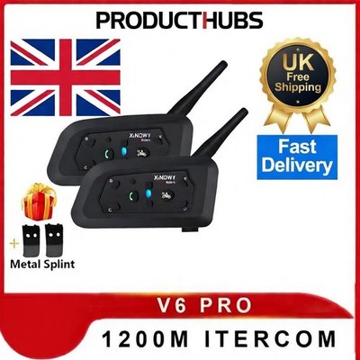 2X V6 Pro Motorrad Gegensprechanlage 6 Fahrer Gruppe 1200m Helm Headset Bluetooth 5.1