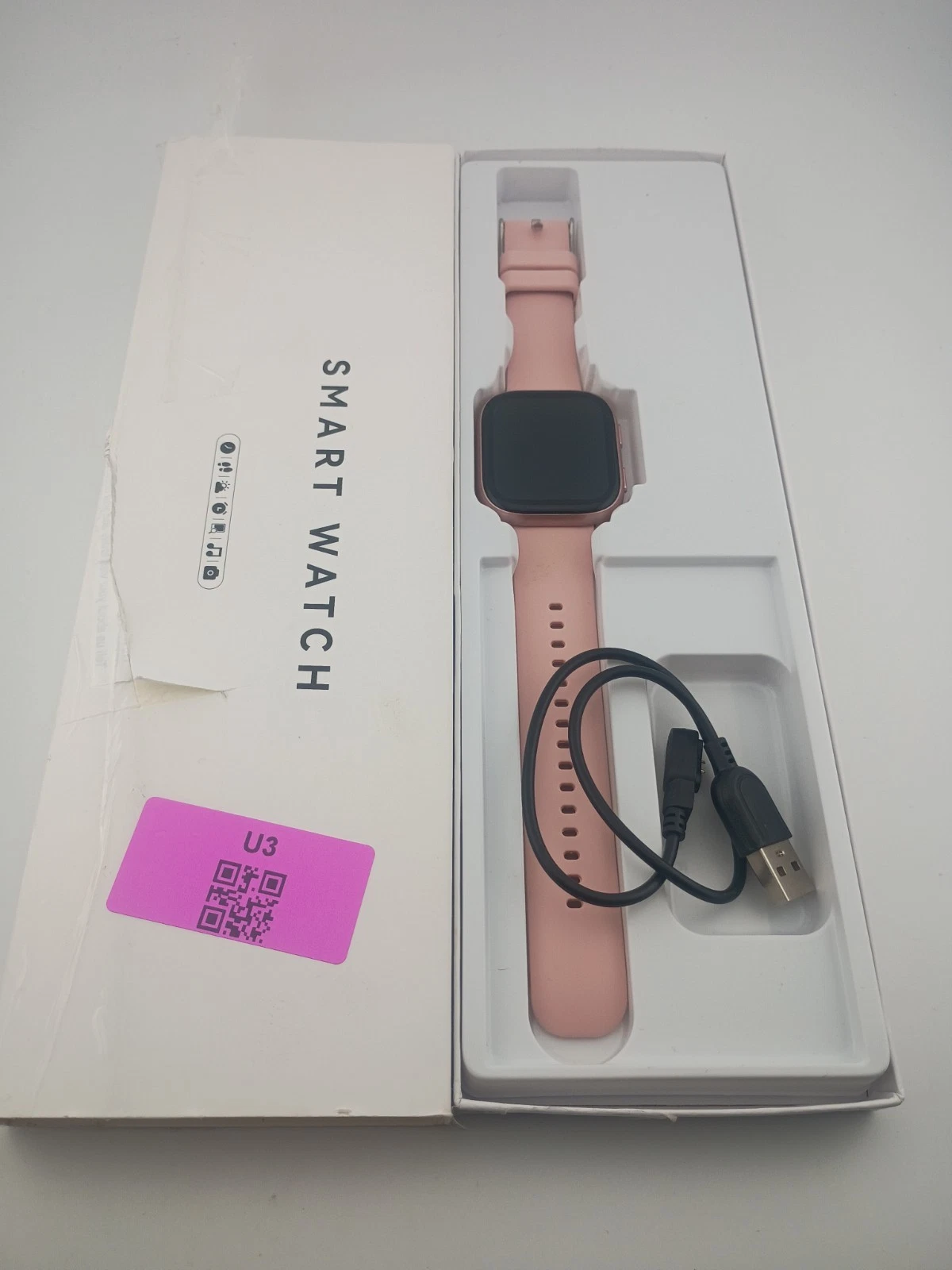 New Pink Smartwatch Square Face Fitness Tracker Bluetooth Heart Rate Women