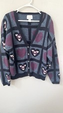 VTG Christopher Banks Hand Embroidered Cardigan Sweater Hearts Silver Buttons