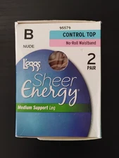 L'eggs Sheer Energy Medium Support Control Top No Roll Tights 2 Pairs Nude Sz B
